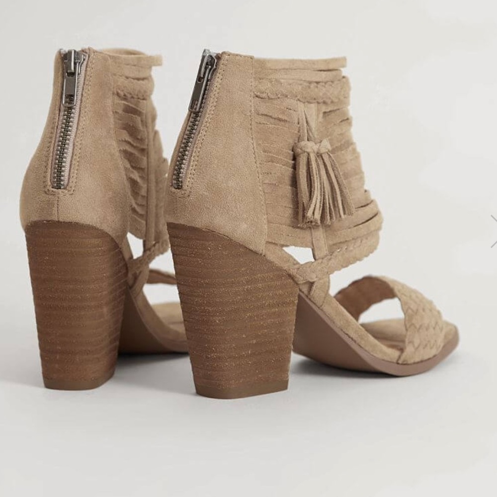 Perfect Nude Strappy Braided Fringe Heeled Sandals - Picture 3 of 4